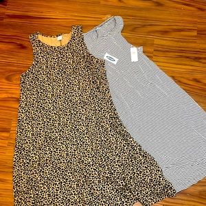 Old Navy babydoll dresses bundle leopard and black +white striped 2 for 1